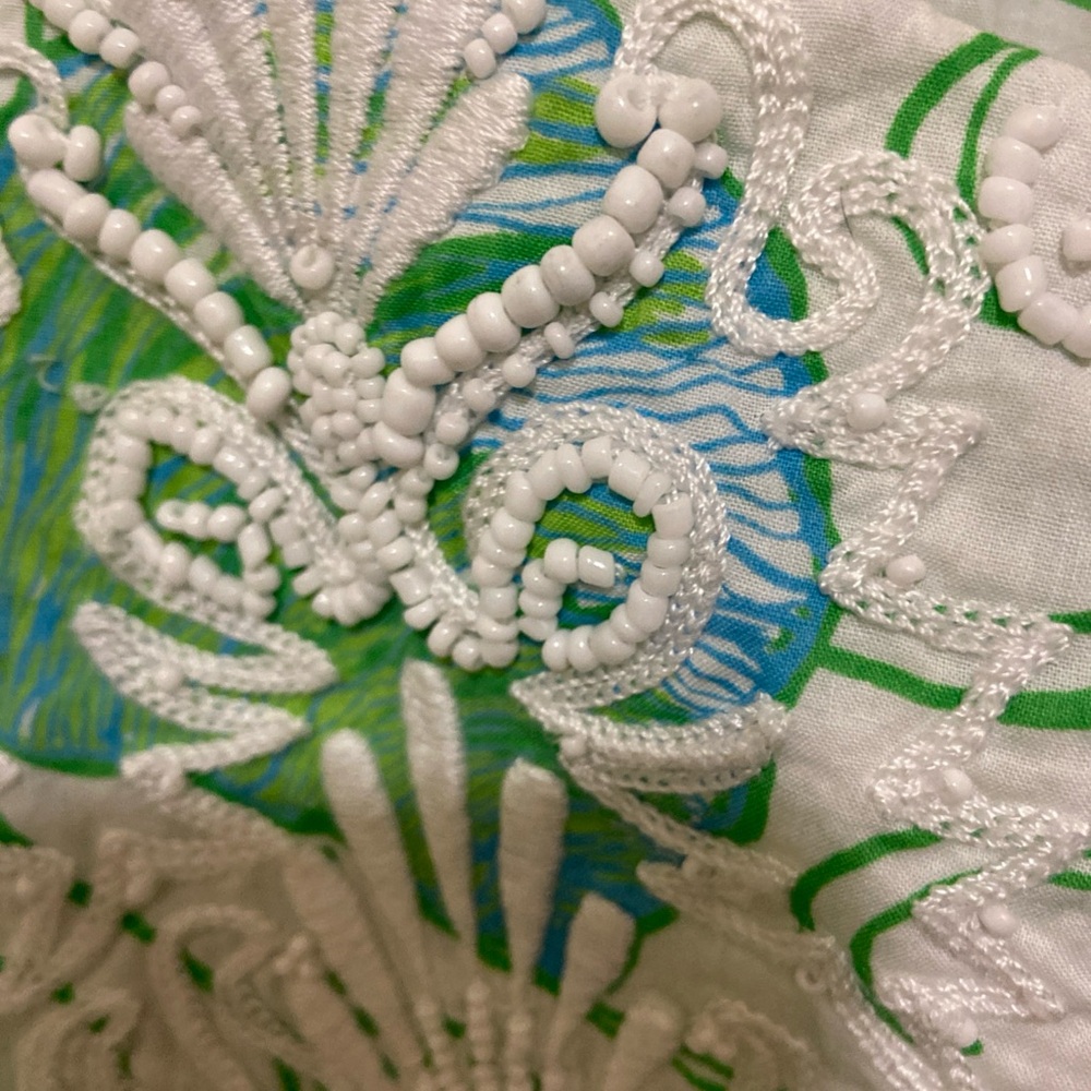 Lilly Pulitzer Jubilee Brooke Shields Green Blue white Beaded Tunic Dress Sz L - Picture 4 of 6
